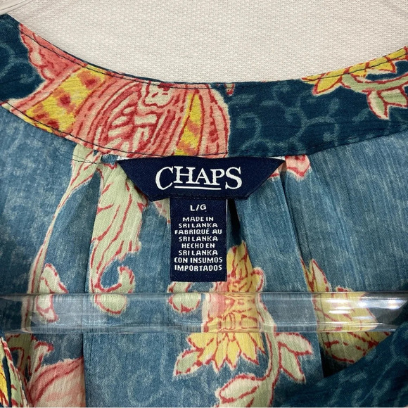 Chaps Blue Red Floral Soft Comfy Lightweight Short Sleeve Popover Top Large - Picture 2 of 10